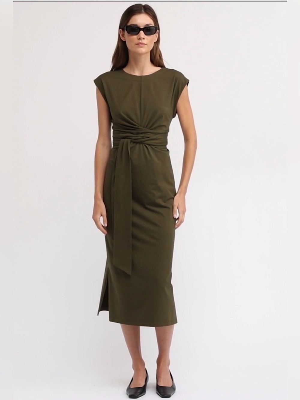 Modern Citizen Fei Tie Front Cotton Dress Green L